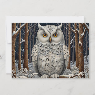 Elegant boho white owl woodland winter forest invitation
