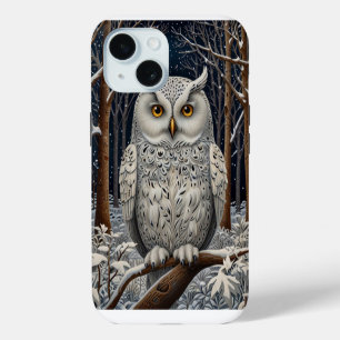 Elegant boho white owl woodland winter forest iPhone 15 case