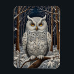 Elegant boho white owl woodland winter forest magnet<br><div class="desc">Immerse yourself in the enchanting allure of this elegant bohemian owl artwork, where nature's elegance meets timeless artistry. Set against a lush winter forest backdrop, this exquisite piece captures the serene beauty of a pristine woodland landscape, rich with intricate details of the snow covered trees against midnight blue starry sky,...</div>