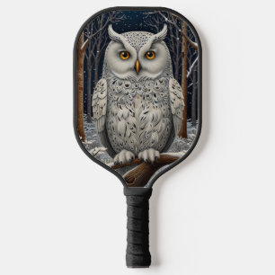 Elegant boho white owl woodland winter forest pickleball paddle