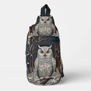 Elegant boho white owl woodland winter forest sling bag