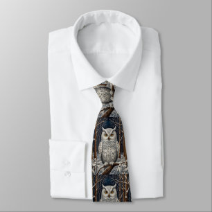 Elegant boho white owl woodland winter forest tie