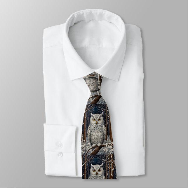 Elegant boho white owl woodland winter forest tie (Tied)