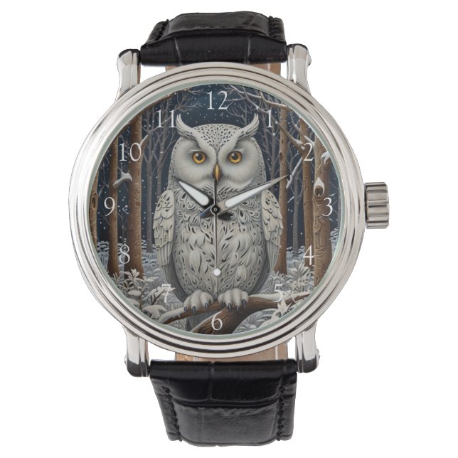Elegant boho white owl woodland winter forest watch (Front)