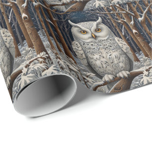 Elegant boho white owl woodland winter forest wrapping paper