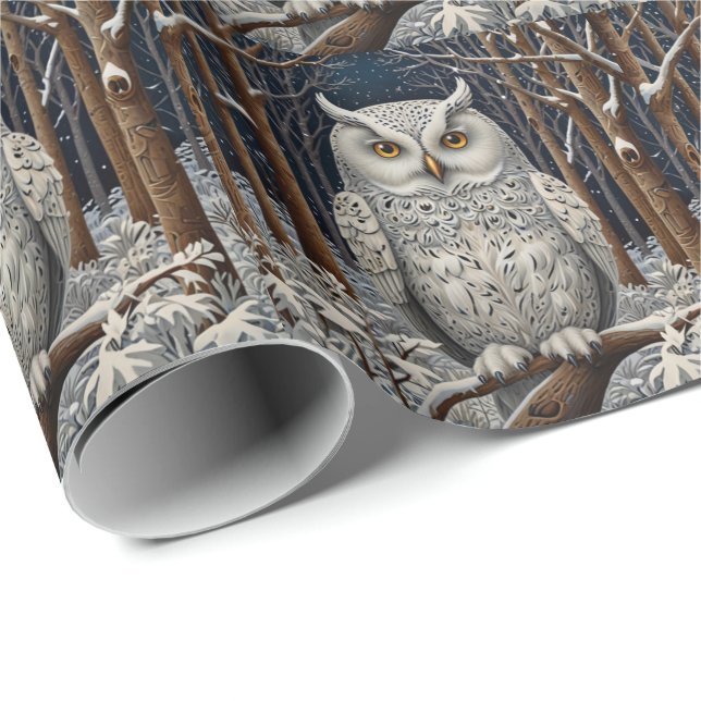 Elegant boho white owl woodland winter forest wrapping paper (Roll Corner)