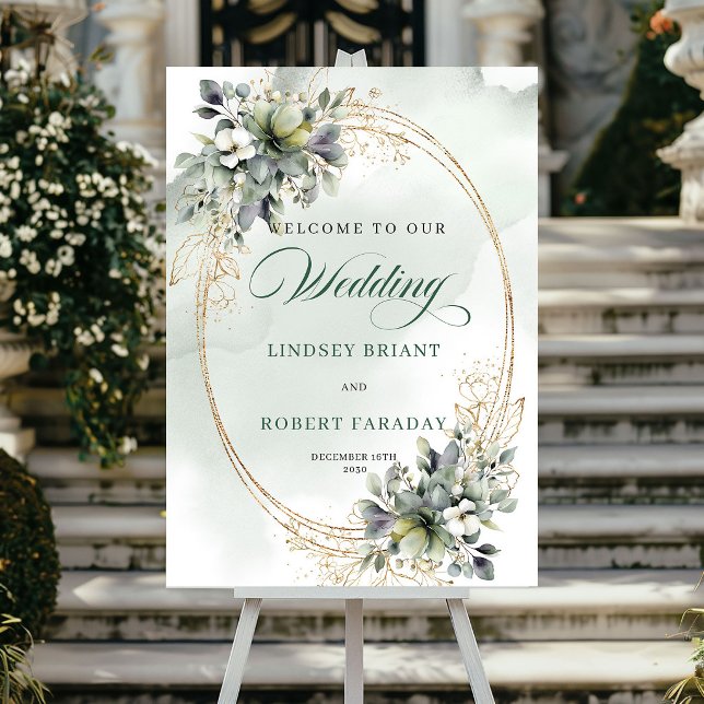 Elegant Boho White Roses Wedding Welcome Sign (Elegant Boho White Roses Wedding Welcome Sign)