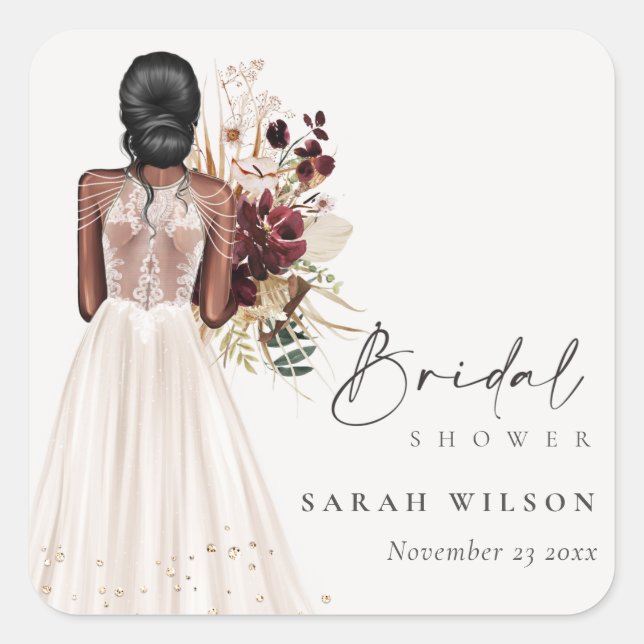 Elegant Boho White Wedding Gown Bridal Showe Square Sticker (Front)