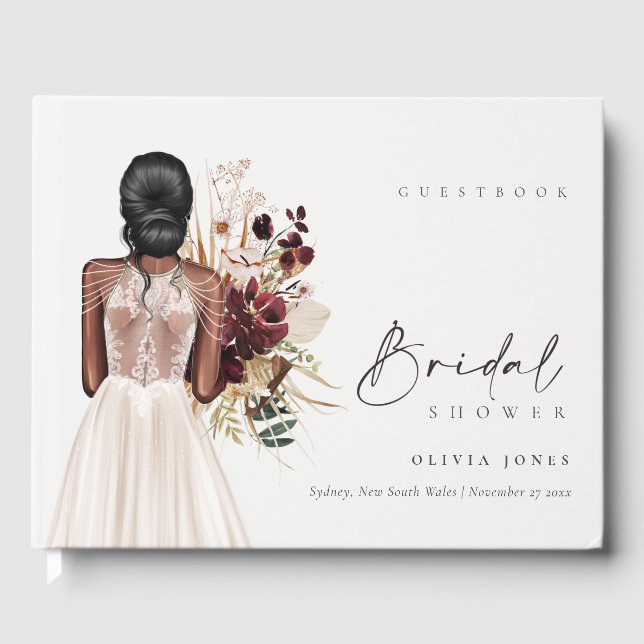 Elegant Boho White Wedding Gown Bridal Shower Guest Book (Front)