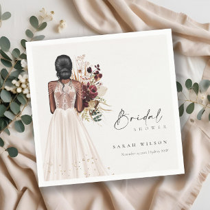 Elegant Boho White Wedding Gown Bridal Shower Napkin