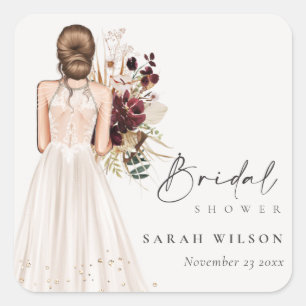 Elegant Boho White Wedding Gown Bridal Shower Square Sticker