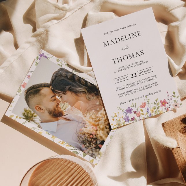 Elegant Boho Wild Flower Photo Wedding Invitation (Creator Uploaded)