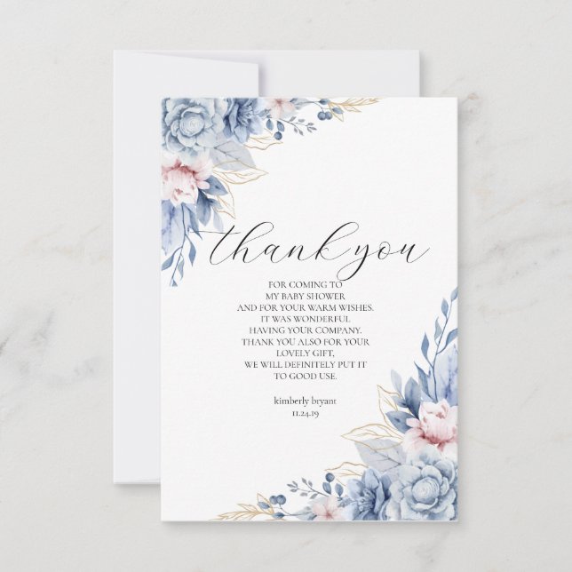elegant Boho Wildflower Baby Shower Thank You Card (Front)