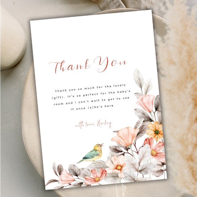 Elegant Boho Wildflower Baby Shower  Thank You Card (Elegant Boho Wildflower Baby Shower Thank You Card)