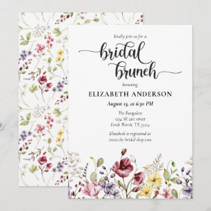 Elegant Boho Wildflower Bridal Shower Brunch Invitation