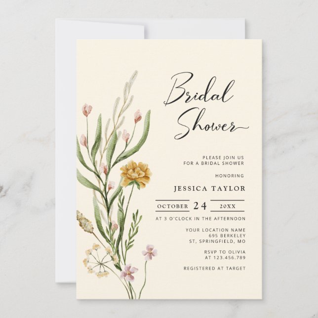 Elegant Boho Wildflower Bridal Shower Invitation (Front)