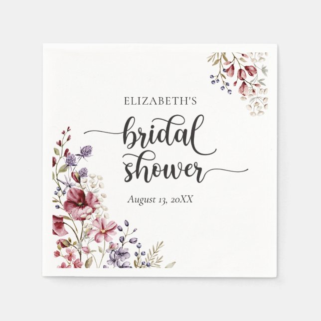 Elegant Boho Wildflower Bridal Shower Napkin (Front)