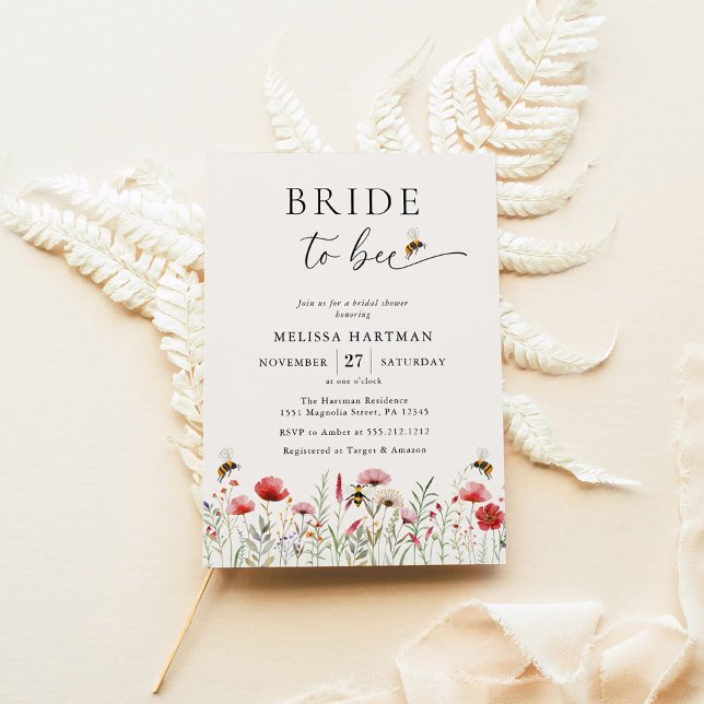 Elegant Boho Wildflower Bride To Bee Bridal Shower Invitation (Creator Uploaded)