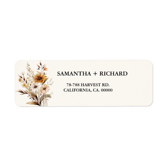 Elegant Boho Wildflower couple return adress label (Front)