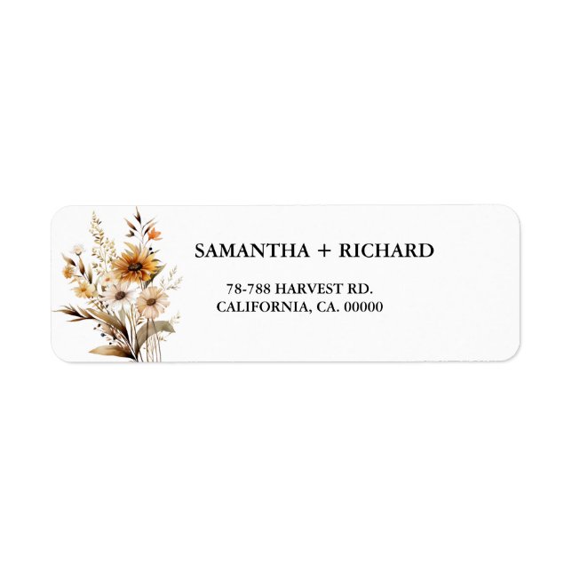 Elegant Boho Wildflower couple return adress label (Front)