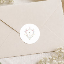 Elegant Boho Wildflower Crest Initials Wedding