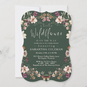 Elegant Boho Wildflower Dark Green Baby Shower Invitation