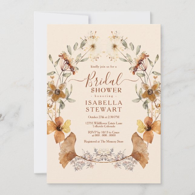 Elegant Boho Wildflower Elegant Bridal Shower Invitation (Front)