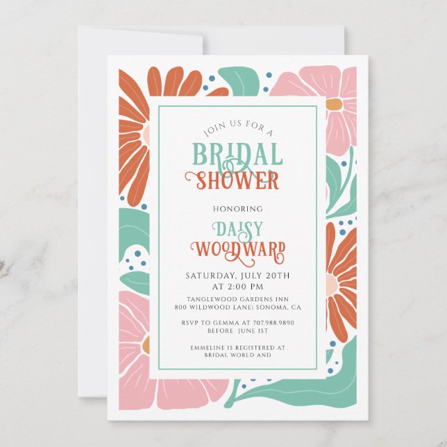 Elegant Boho Wildflower Floral Bridal Shower Invitation (Front)