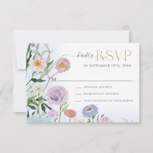 Elegant BOHO Wildflower Floral Watercolor Blue RSVP Card