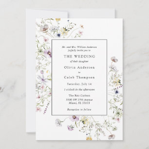 Elegant Boho Wildflower Greenery Frame Wedding Inv Invitation