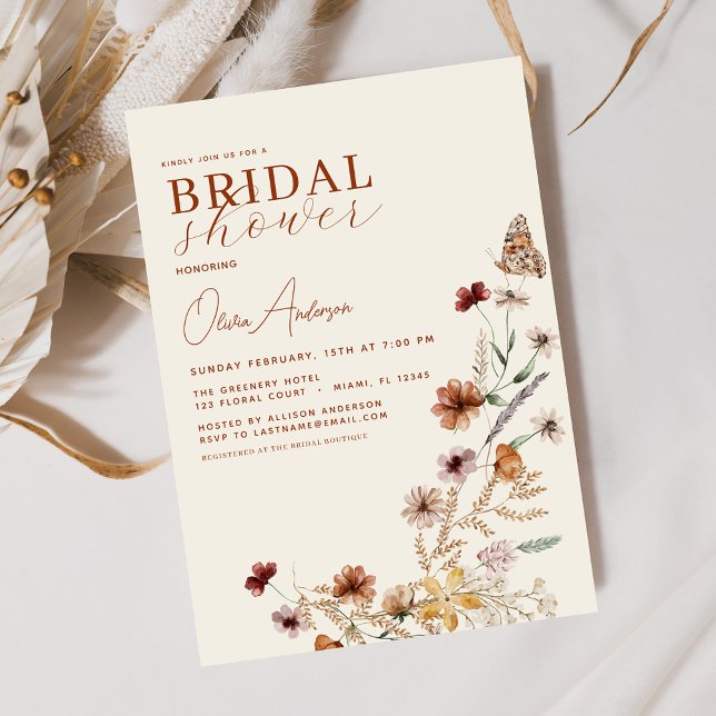 Elegant Boho Wildflower Meadow Bridal Shower Invitation (Creator Uploaded)