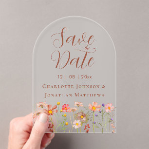 Elegant Boho Wildflower Meadow Wedding Acrylic Invitations