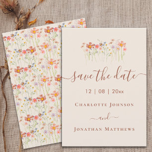 Elegant Boho Wildflower Meadow Wedding Save The Date