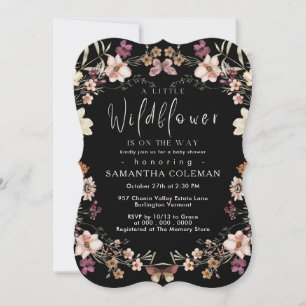 Elegant Boho Wildflower Modern Black Baby Shower Invitation