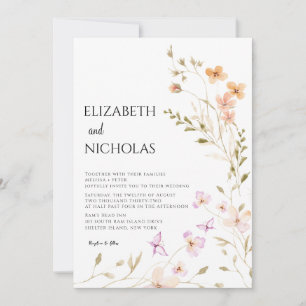 Elegant Boho Wildflower Photo Casual Wedding Invitation