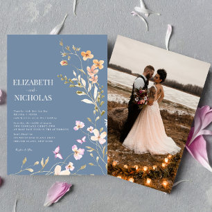 Elegant Boho Wildflower Photo Casual Wedding Invitation