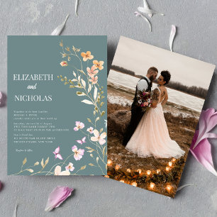 Elegant Boho Wildflower Photo Casual  Wedding  Invitation