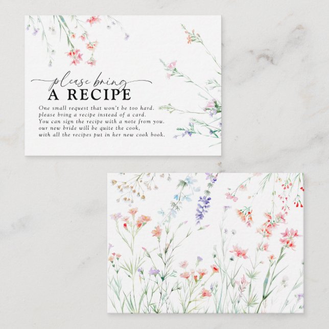 Elegant Boho Wildflower  Please Bring A Recipe Enclosure Card (Front/Back)