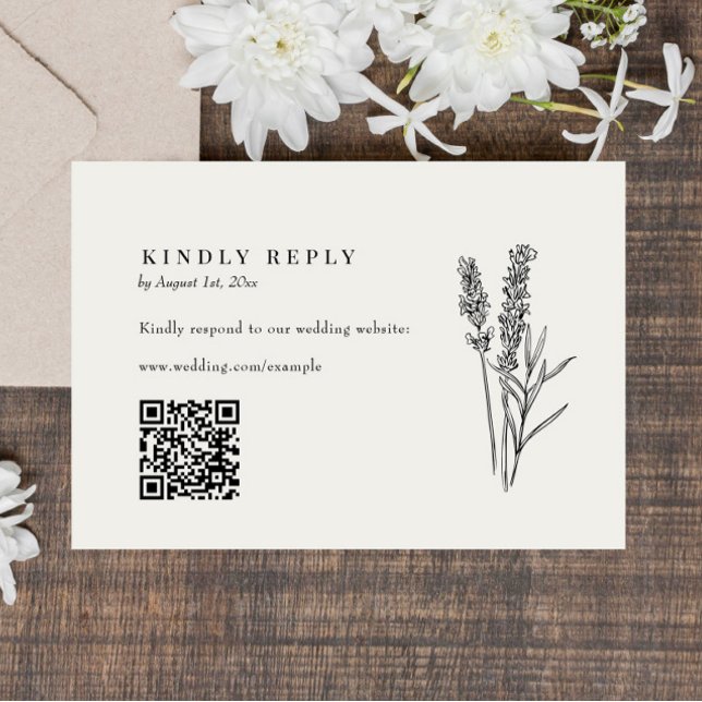 Elegant Boho Wildflower QR Code Wedding RSVP Card (Creator Uploaded)