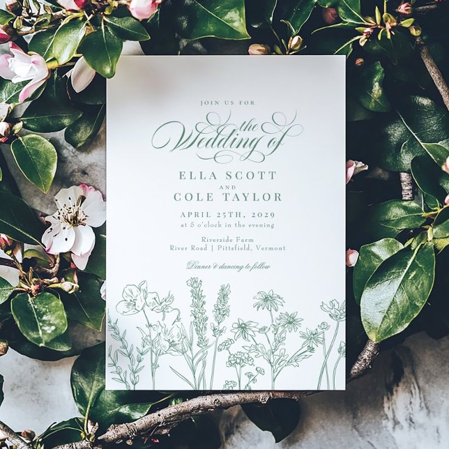 Elegant Boho Wildflower Spring Green Wedding Invitation (Creator Uploaded)