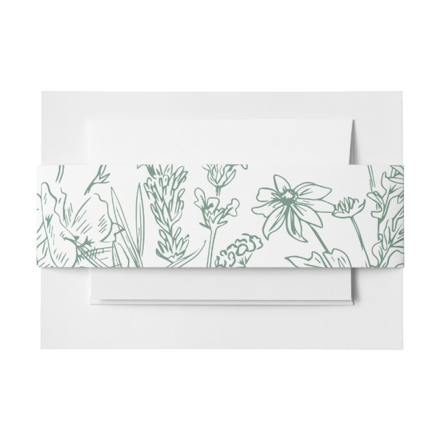 Elegant Boho Wildflower Spring Green Wedding Invitation Belly Band (Front Example)