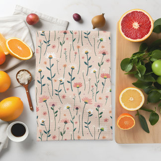 Elegant Boho Wildflower Summer Garden Blush Tea Towel