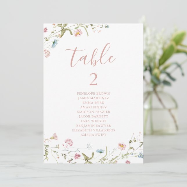 Elegant Boho Wildflower table number seating chart (Standing Front)