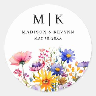 Elegant Boho Wildflower Wedding Classic Round Sticker