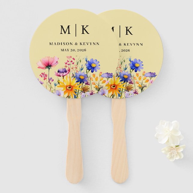 Elegant Boho Wildflower Wedding Hand Fan (Front and Back)