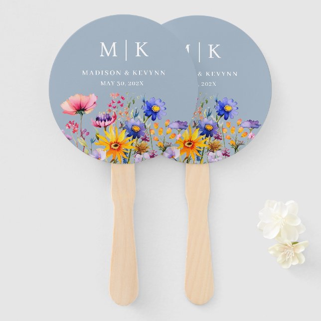 Elegant Boho Wildflower Wedding Hand Fan (Front and Back)