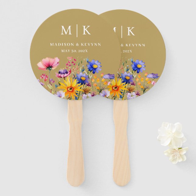 Elegant Boho Wildflower Wedding Hand Fan (Front and Back)
