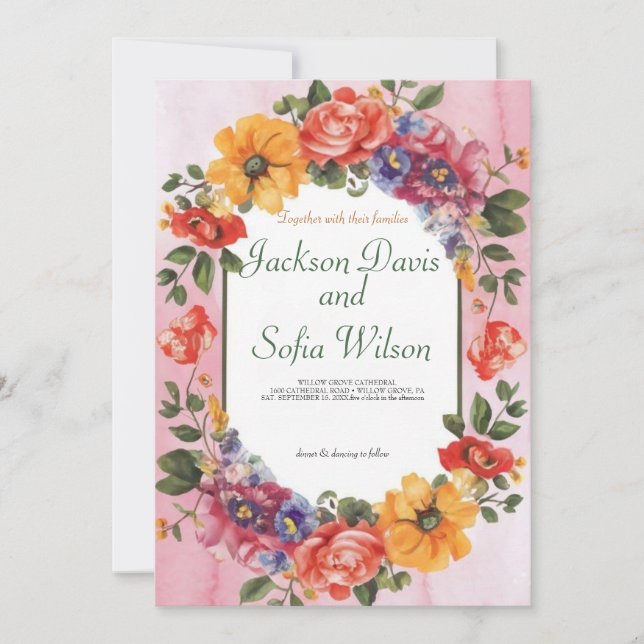 Elegant Boho Wildflower Wedding Invitation (Front)