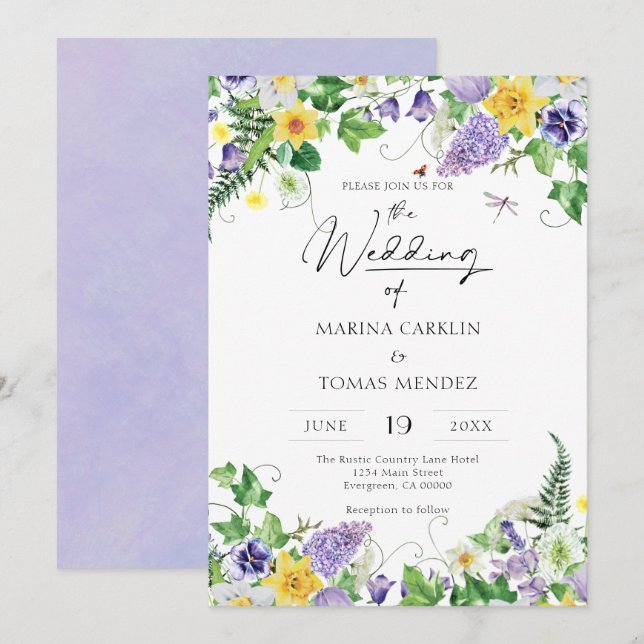 Elegant Boho Wildflower Wedding Invitation (Front/Back)