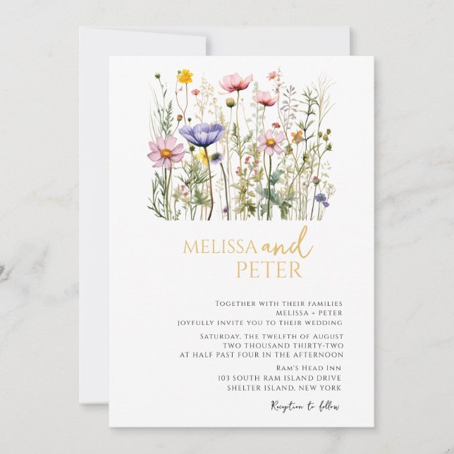 Elegant Boho Wildflower Wedding Invitation (Front)